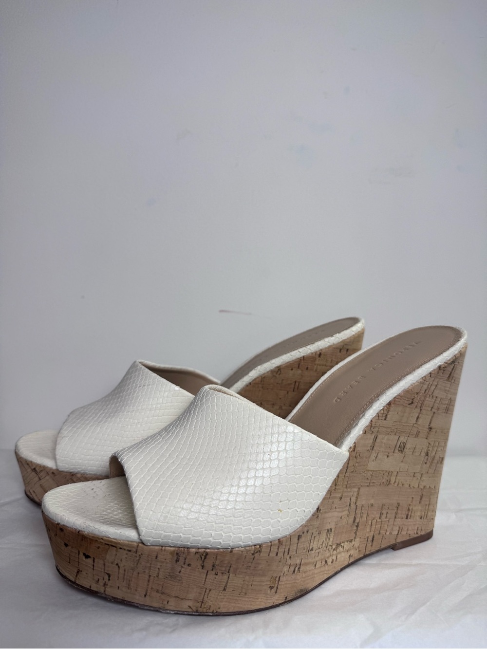 Veronica Beard Dali Python-Embossed Leather & Cork Platform Wedge Mules 10 - Picture 3 of 8